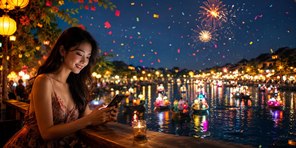 Người dùng tại Hội An thưởng thức cà phê buổi sáng và chơi casino trực tuyến trên điện thoại