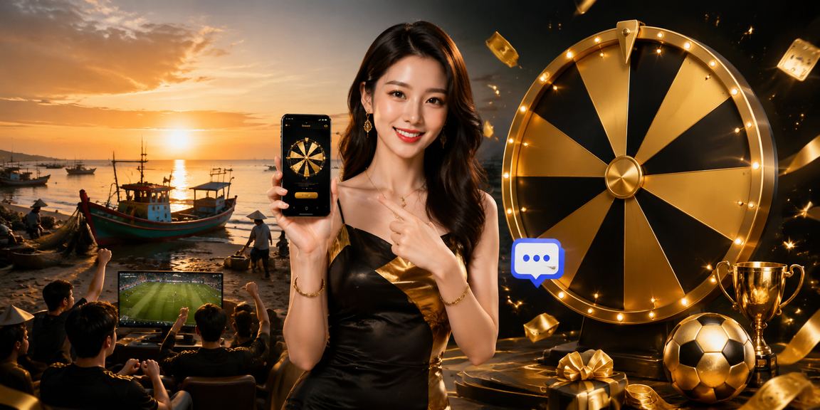 Người chơi may mắn nhận thưởng bốc thăm tại bãi biển Mũi Né với điện thoại di động trên tay